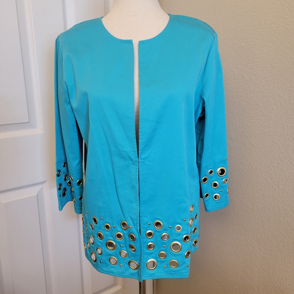 Blazer With Grommits Accent Azul Blue Size M